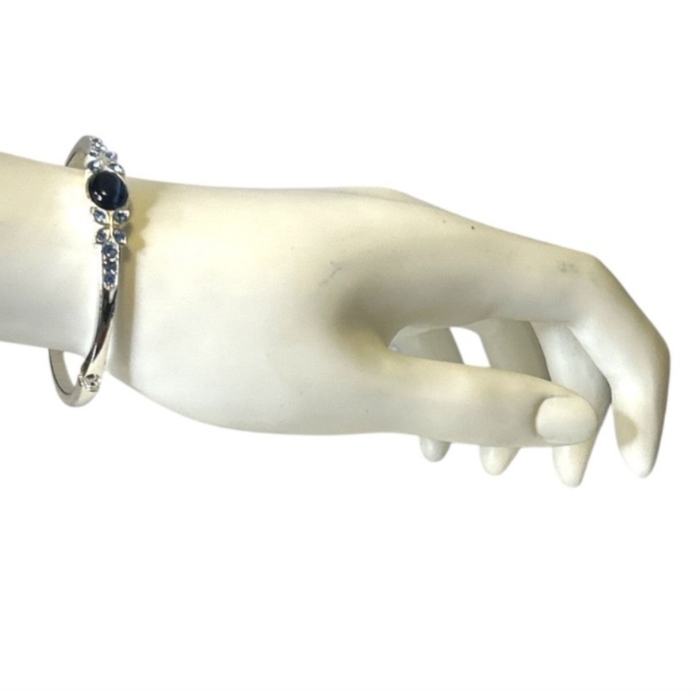 Vintage Hinged Bangle Silver Tone blue  butterfly embellished Size 2.5" X 2.5"